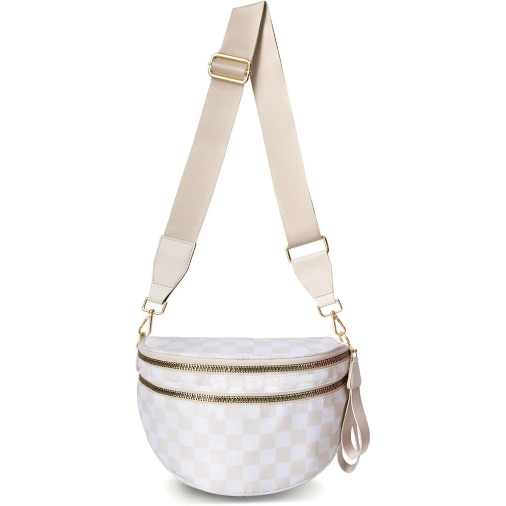 Checkered Nylon Crossbody Bag Women Wallets Bum Bag Zipper Closet